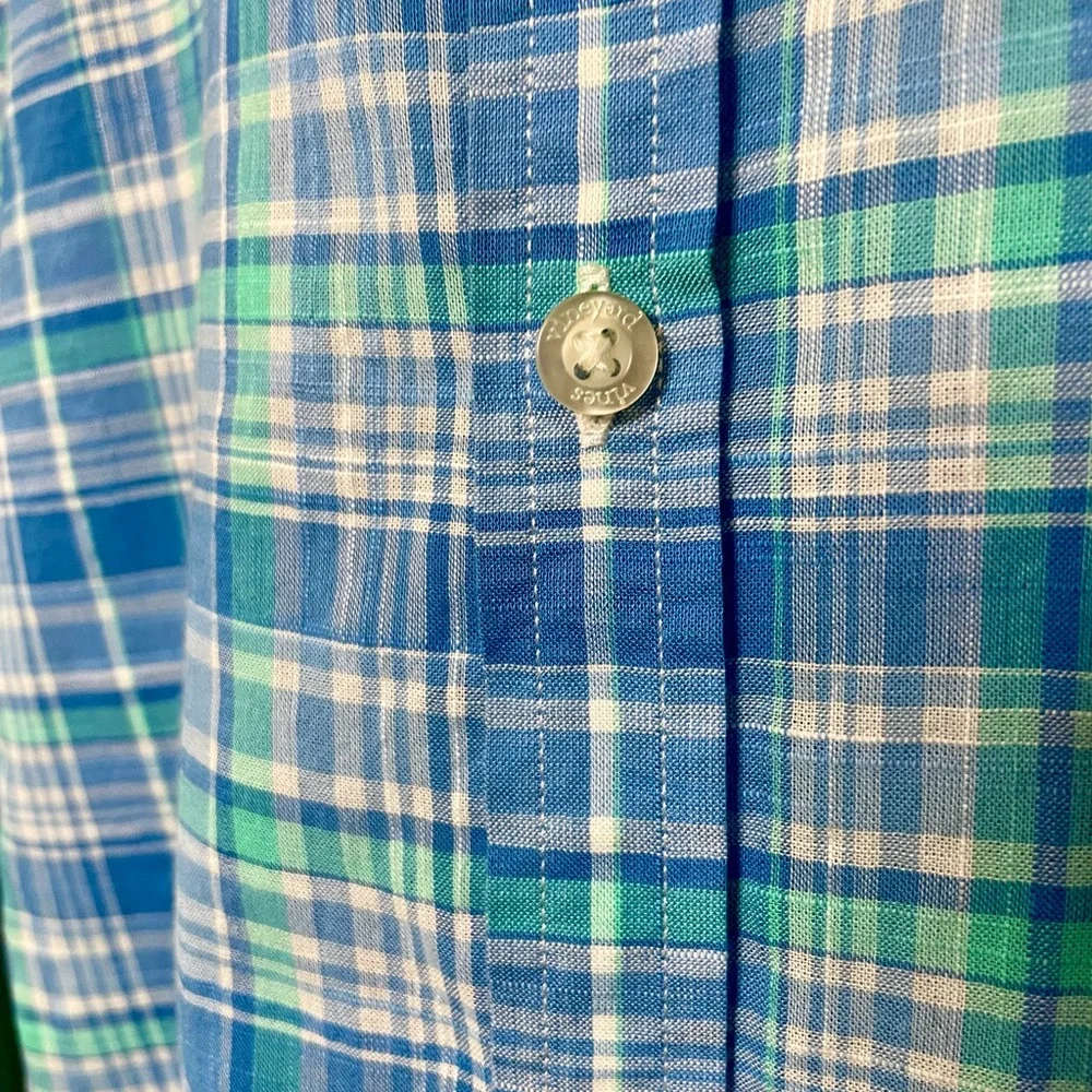Vineyard Vines Boy's L(16) 100% Cotton Blue & Green Plaid Button-Down Shirt